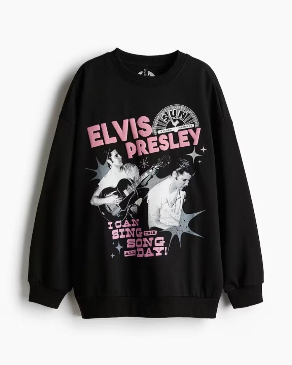 H&M Elvis Presley Sun Records Oversized Black Graphic Sweatshirt Size S The King